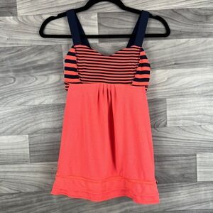 Lululemon Tank Top Women's XS Pink Navy Striped Stretch Layered Hem Built in Bra